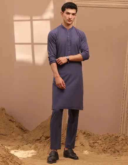 PIGEON BLUE BLENDED KURTA PAJAMA junaid jamshed