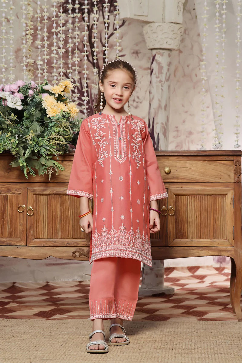 Peach Pakistani kurta set for girls in cotton lawn, USA store