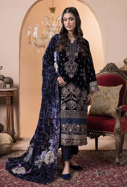 Plachi-4234 Stitched Embroidered Velvet Salwar Kameez with Velvet Shawl