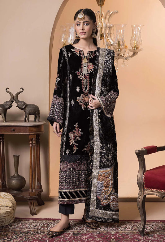 Plachi-4237 Stitched Embroidered Velvet Salwar Kameez with Velvet Shawl