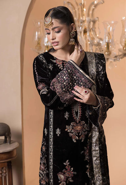 Black Velvet Embroidered Salwar Kameez with Shawl - Mahaba Studio USA