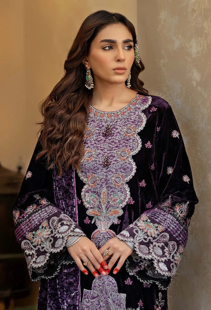 closeup Purple Velvet Salwar Kameez with Embroidered Shawl