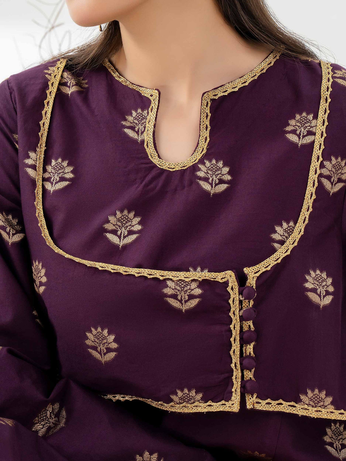 Purple Embroidered Jacquard Shirt with Chic Jacket