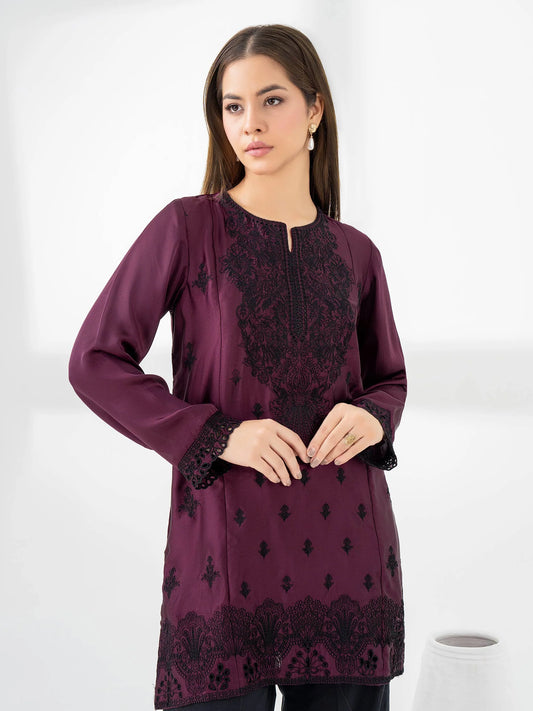 Silk-Kurti-Embroidered-Pret-purple