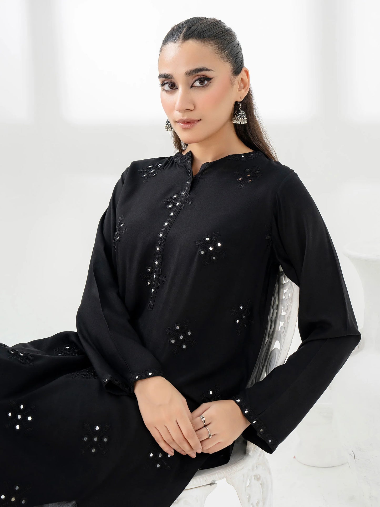 Stylish Black Linen shirt with intricate embroidery