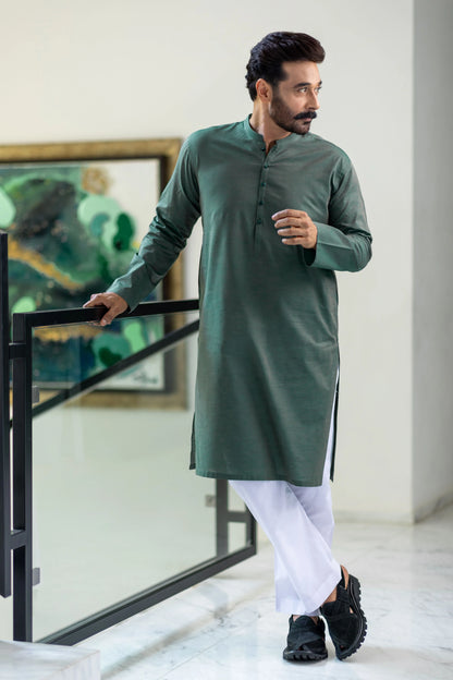 Leaf Green Stitched Kurta & Trouser for Men | FQ Collection