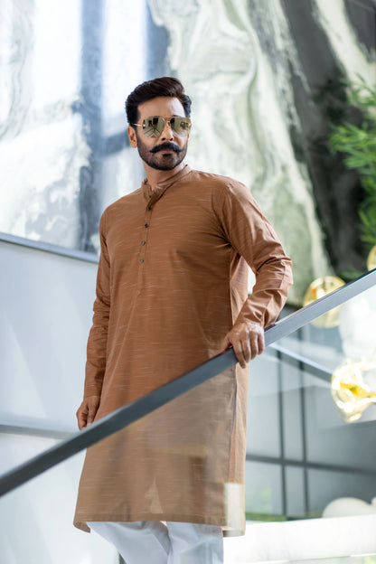 Stylish mustard kurta and trouser in wash-and-wear fabric