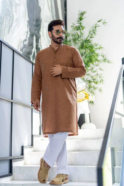 Stitched mustard kurta and trouser for men