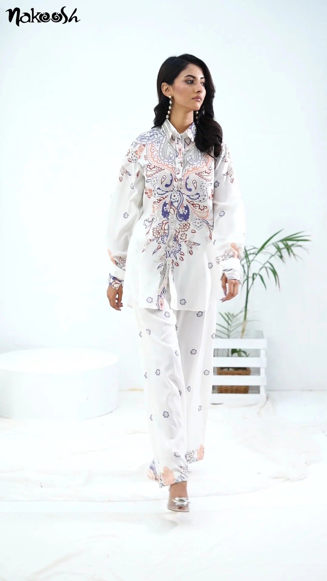 full view of White Printed 2Pc Suit