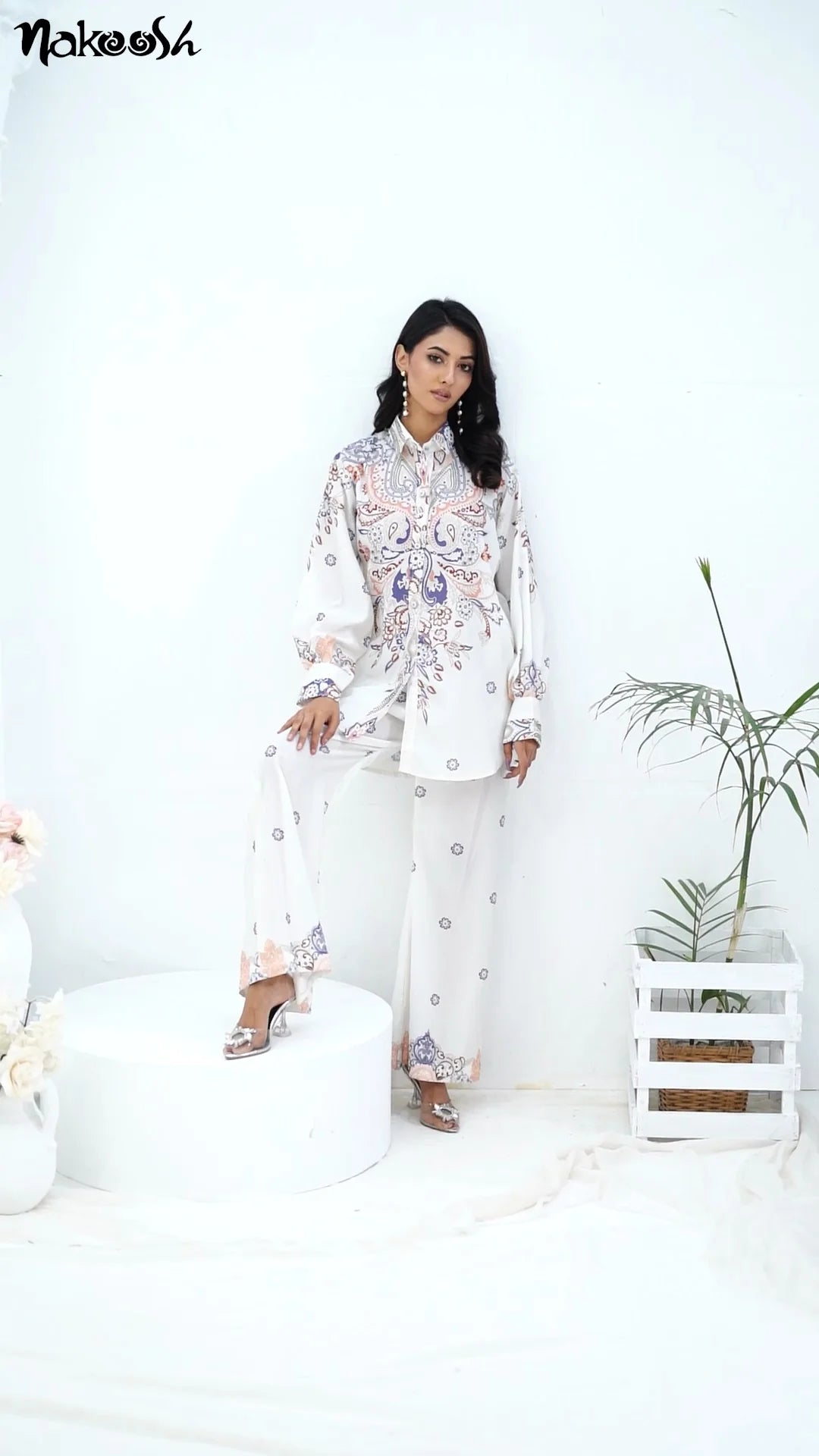 model wearing White Printed 2Pc Suit