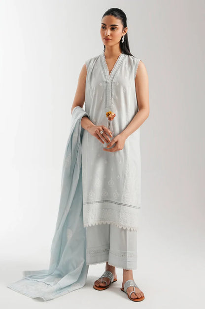 Stitched 3 Piece Embroidered Lawn Chikankari Suit