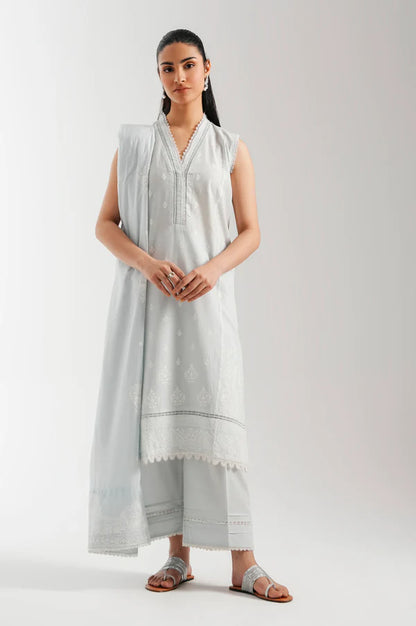 Stitched 3 Piece Embroidered Lawn Chikankari Suit