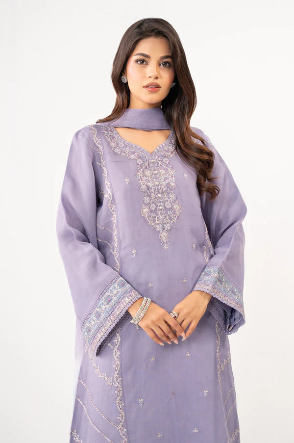 Stitched 3 Piece Embroidered Organza Suit