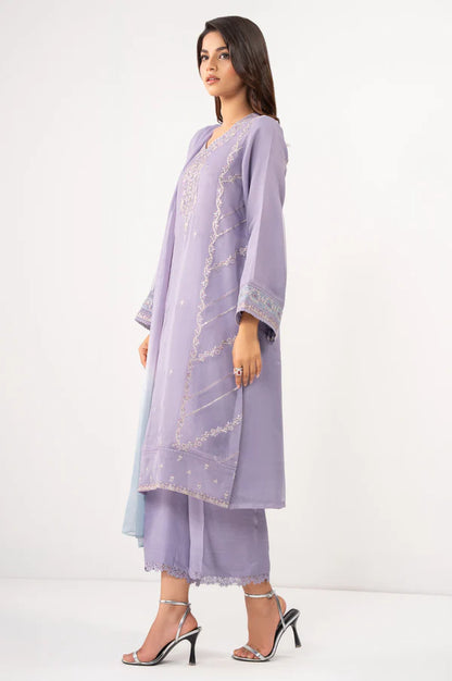 Stitched 3 Piece Embroidered Organza Suit
