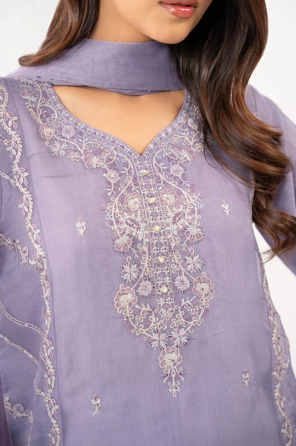 Stitched 3 Piece Embroidered Organza Suit