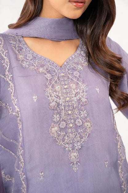 Stitched 3 Piece Embroidered Organza Suit