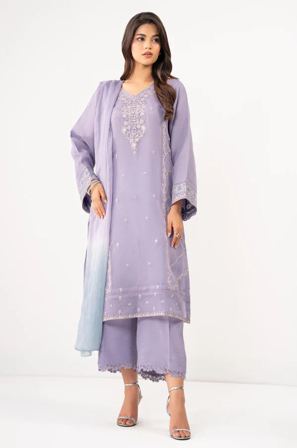 Stitched 3 Piece Embroidered Organza Suit