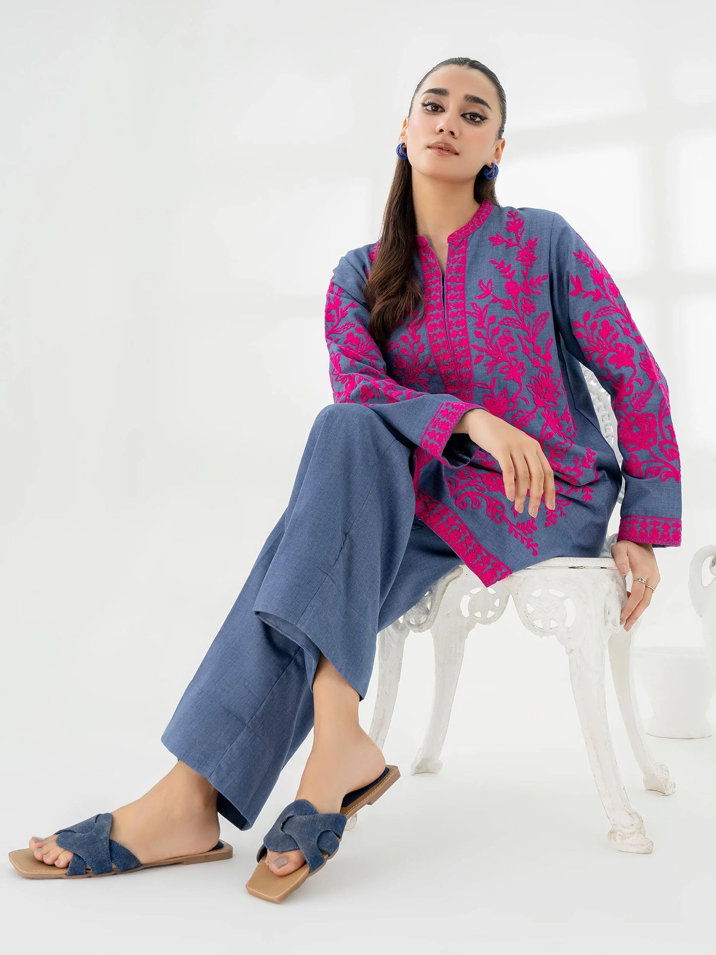 Yarn Dyed Co-Ord Set with Embroidered Shirt & Trouser