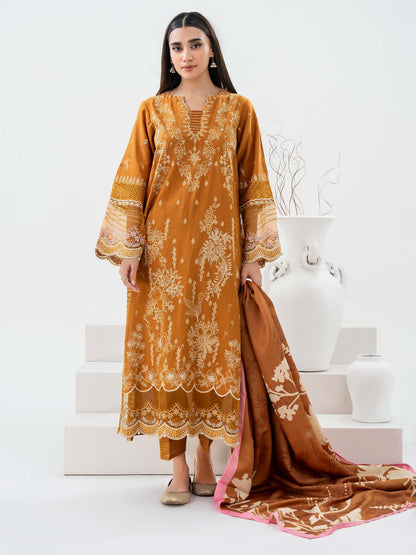 Yellow 3 Piece Khaddar Suit - Embroidered