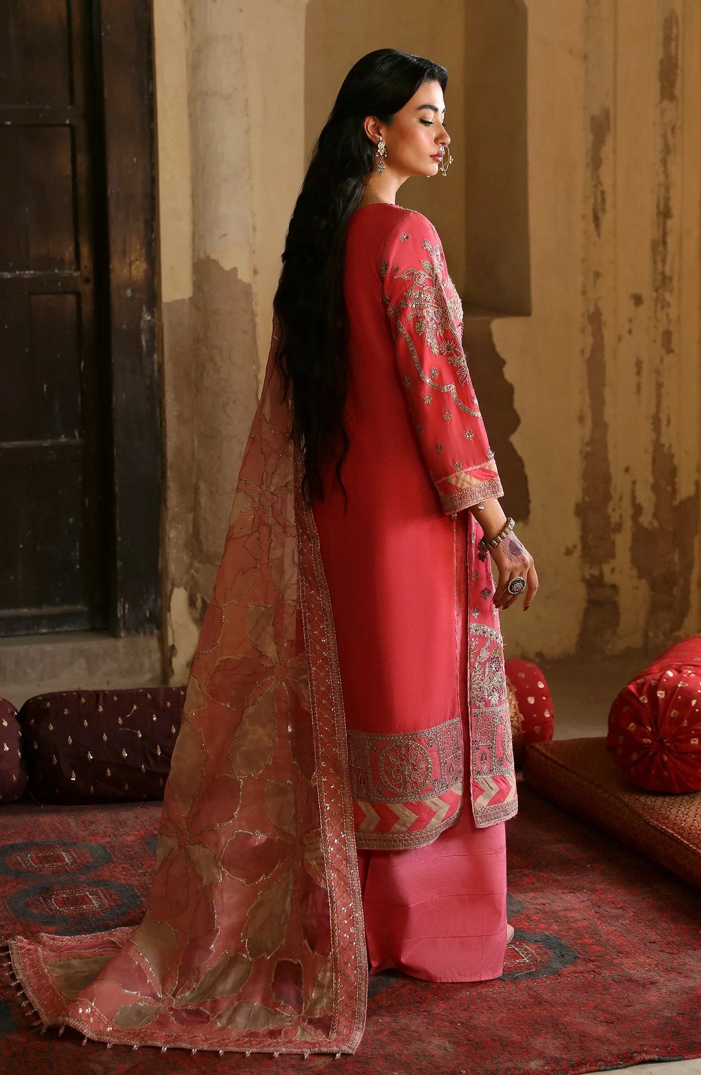 Organza and meoury embroidered dupatta with EA-Zaarbakht suit