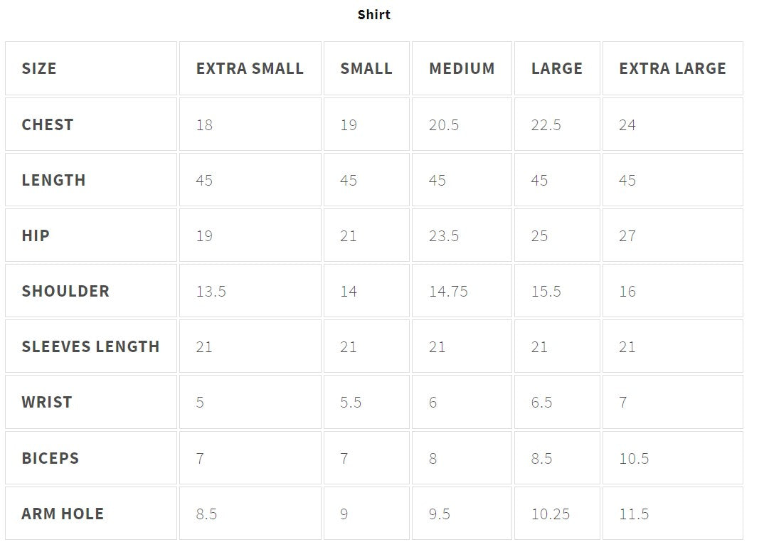 size chart of EA-Zaarbakht suit’s chiffon embroidered sleeves