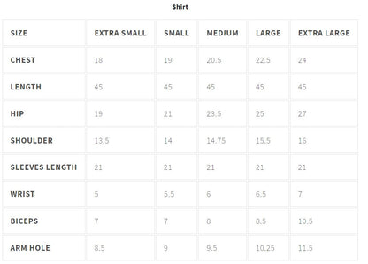 size chart of EA-Zaarbakht suit’s chiffon embroidered sleeves