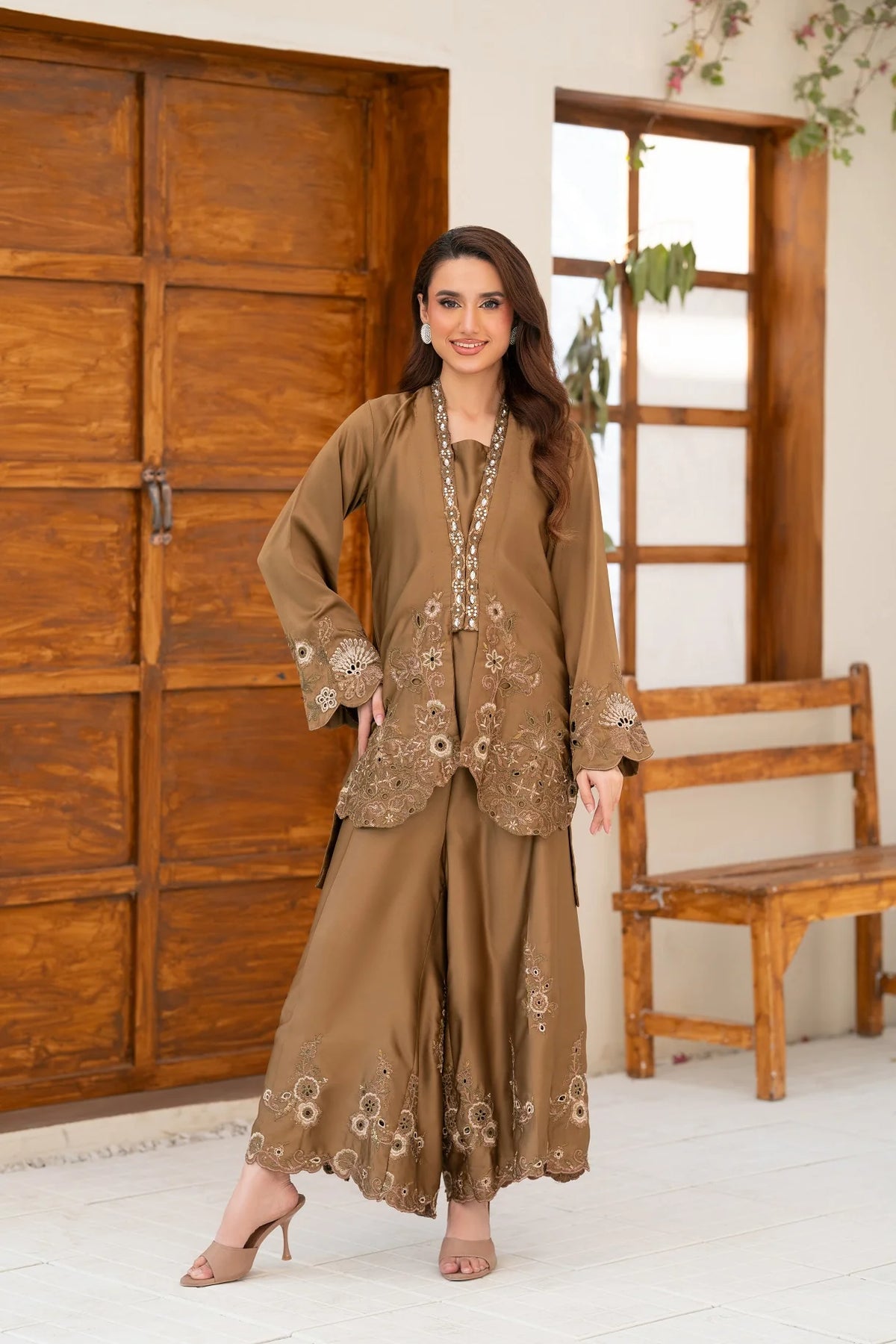 NF-6623 Mehndi Silk Stitched 2Pc Suit