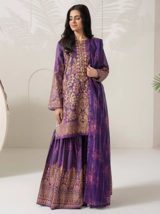 3 Piece Lawn Suit-Paste Print Purple (Pret)