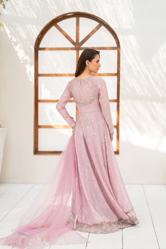 NF-6708 Pink Jacquard Stitched Frock