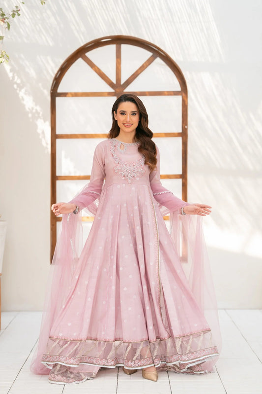 NF-6708 Pink Jacquard Stitched Frock