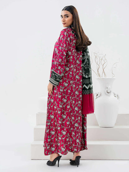 back view of 2 Piece Silk Suit - Embroidered-Maroon