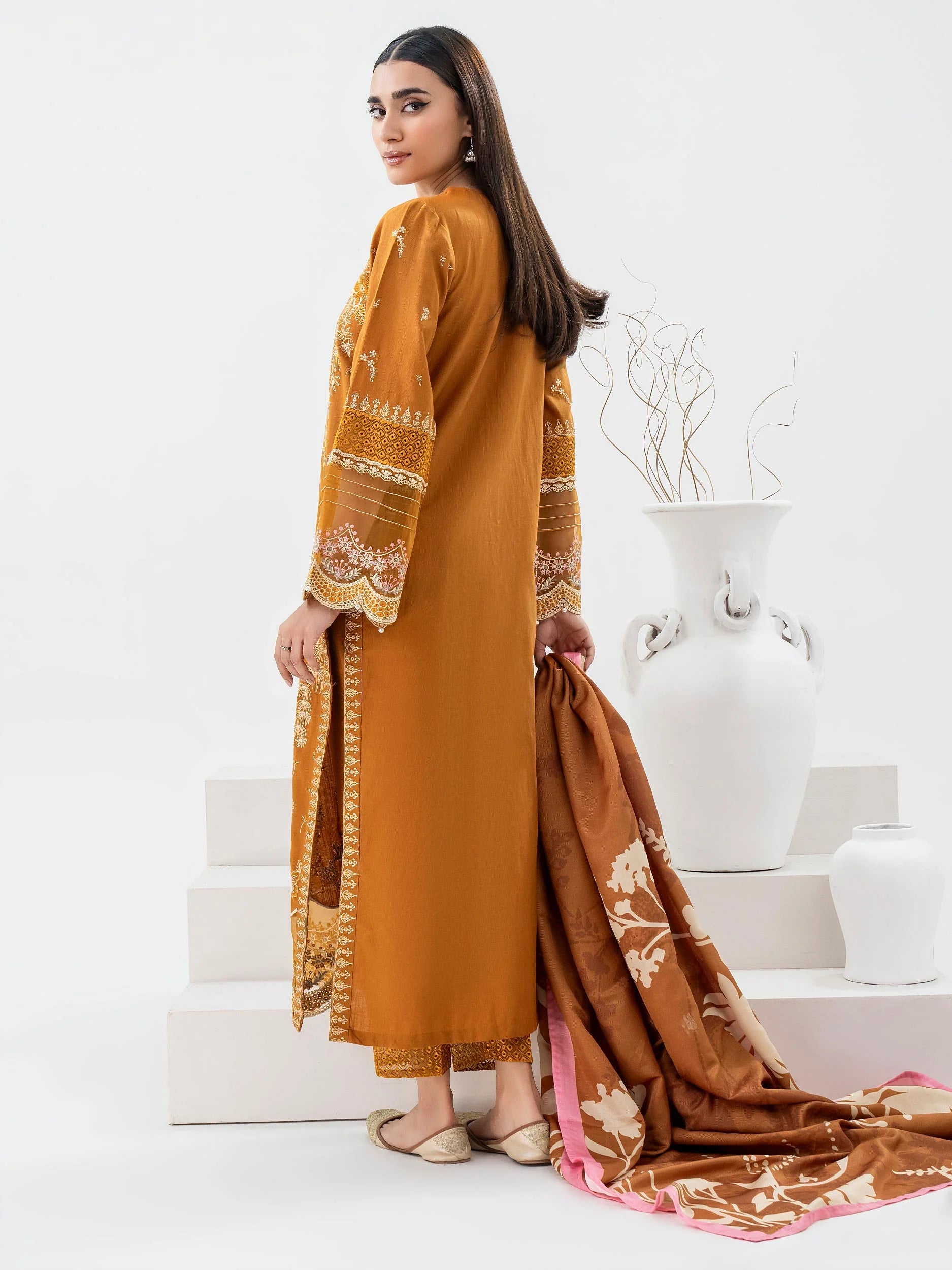 back view of Yellow 3 Piece Khaddar Suit - Embroidered.jpg