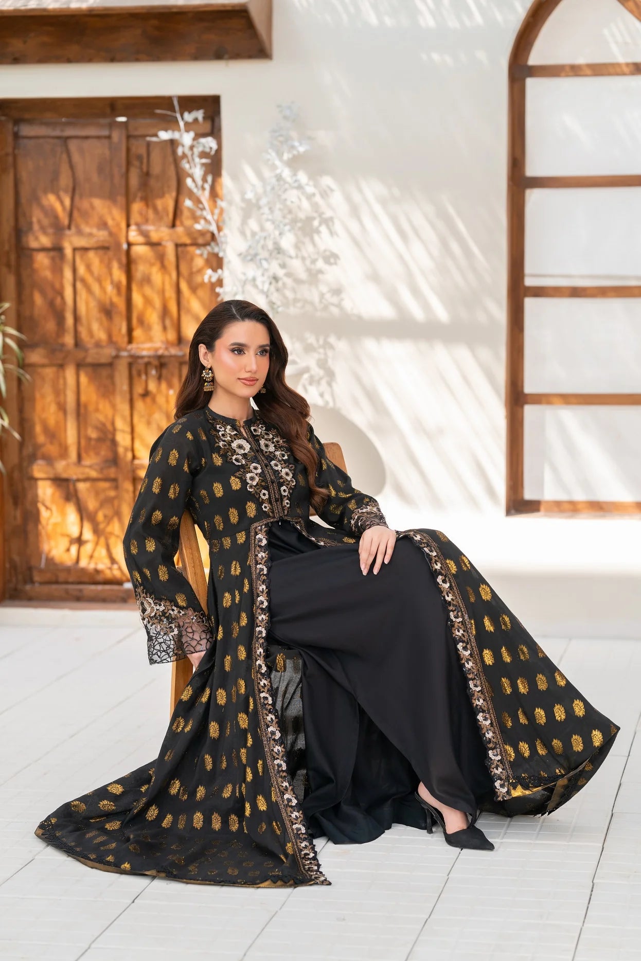 NF-6454 Black Jacquard Stitched Dress