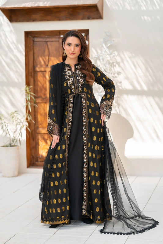 NF-6454 Black Jacquard Stitched Dress