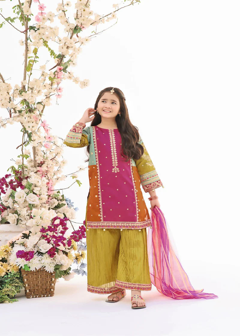 Raw silk Opal kurta set with dupatta and bottoms for girls