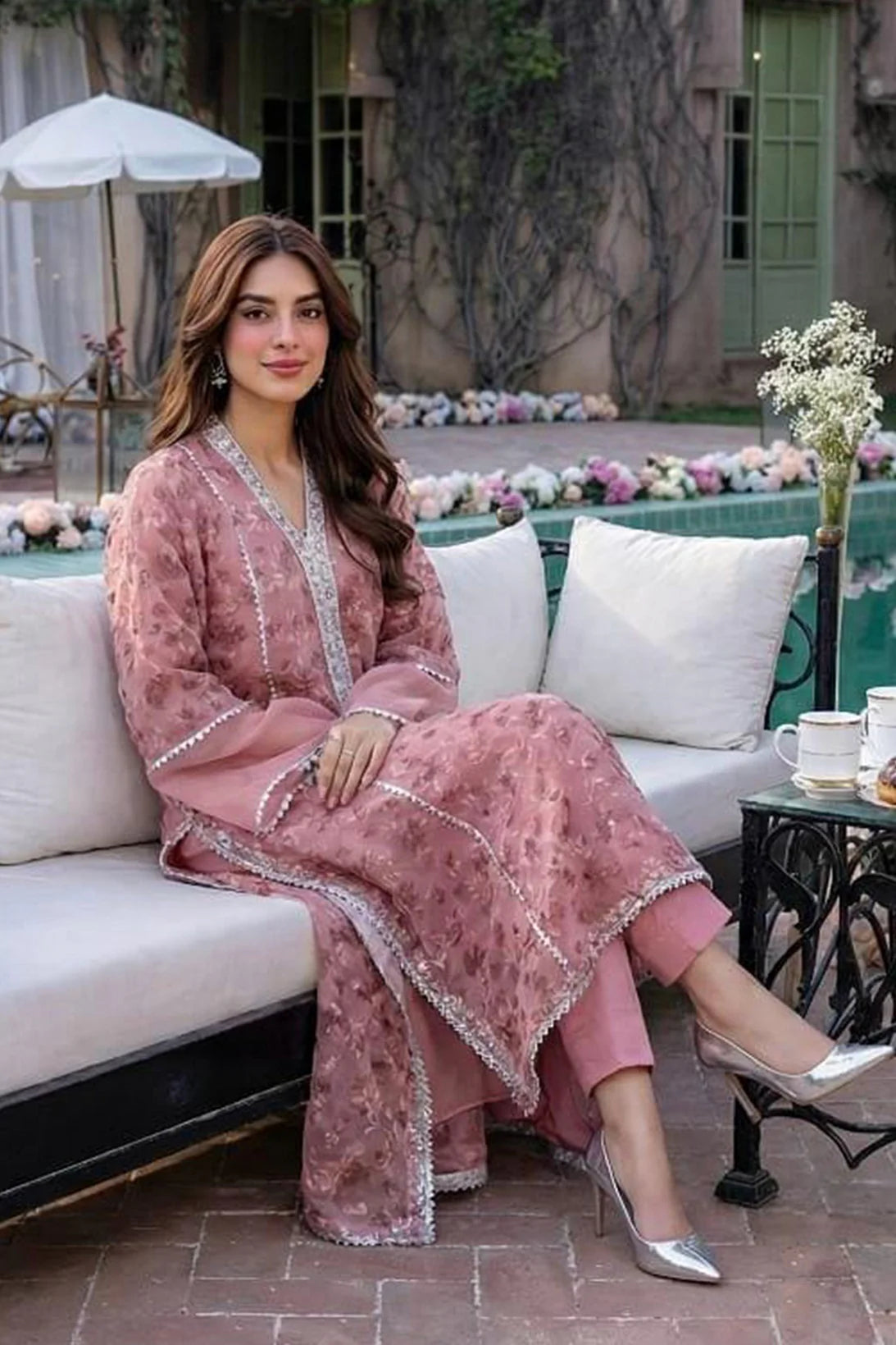 NF-69542 Pink Chiffon Stitched Shirt