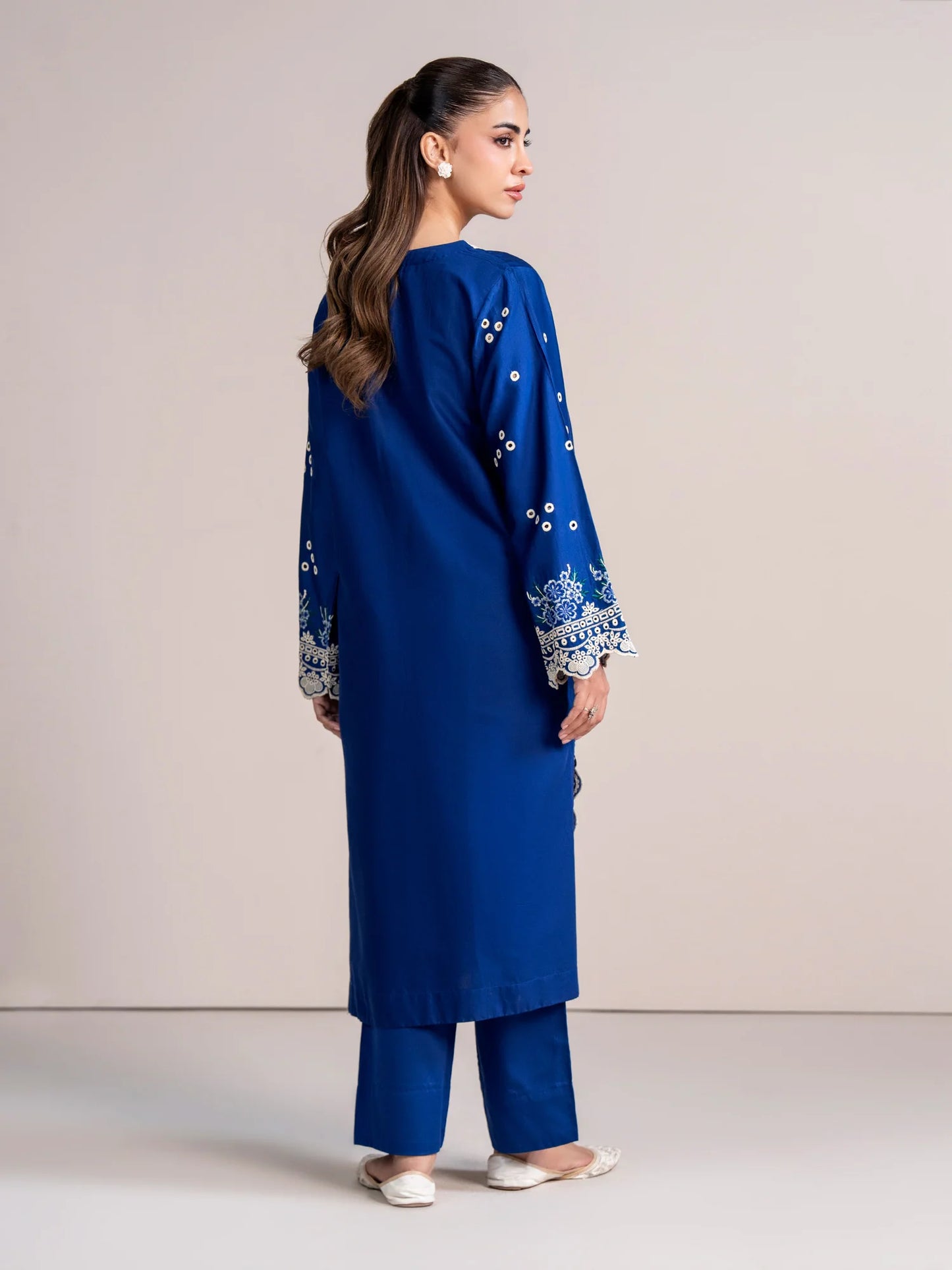 2 Piece Satin Suit- Embroidered (Pret)
