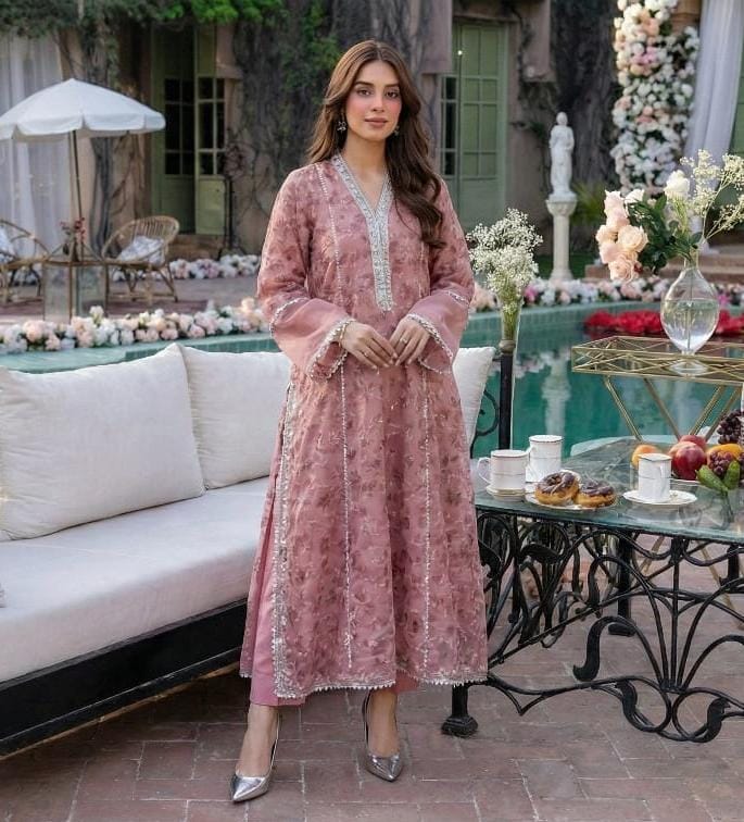 NF-69542 Pink Chiffon Stitched Shirt