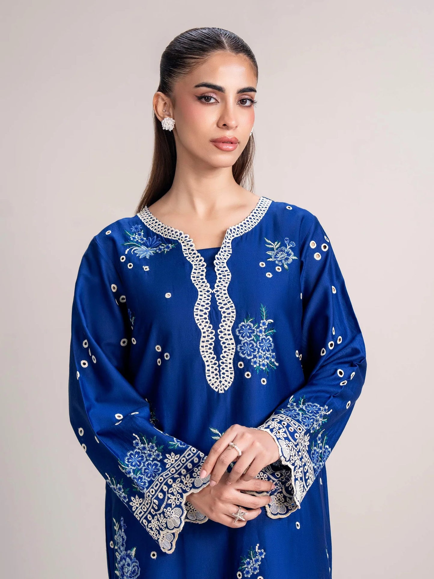 2 Piece Satin Suit- Embroidered (Pret)