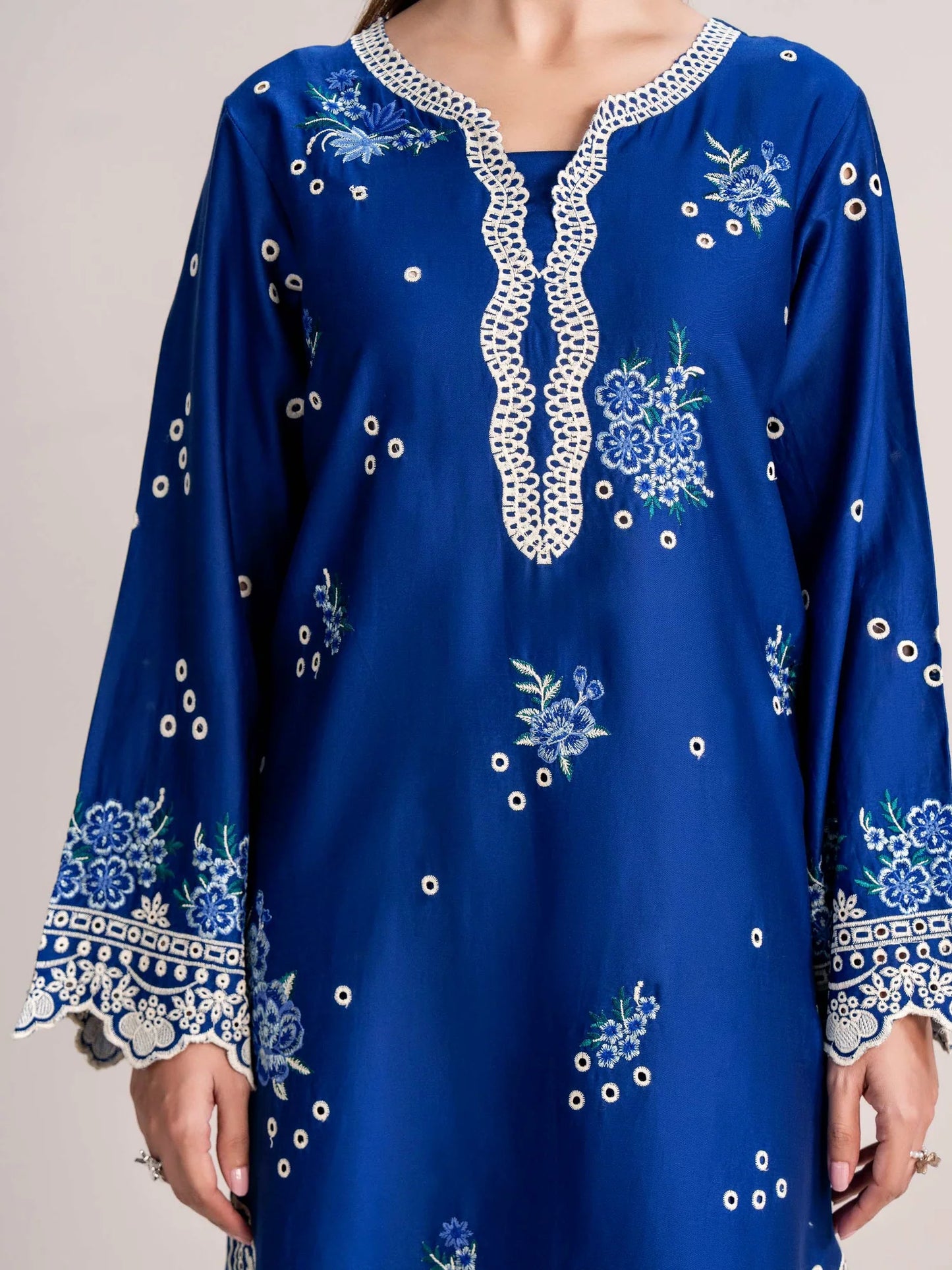 2 Piece Satin Suit- Embroidered (Pret)