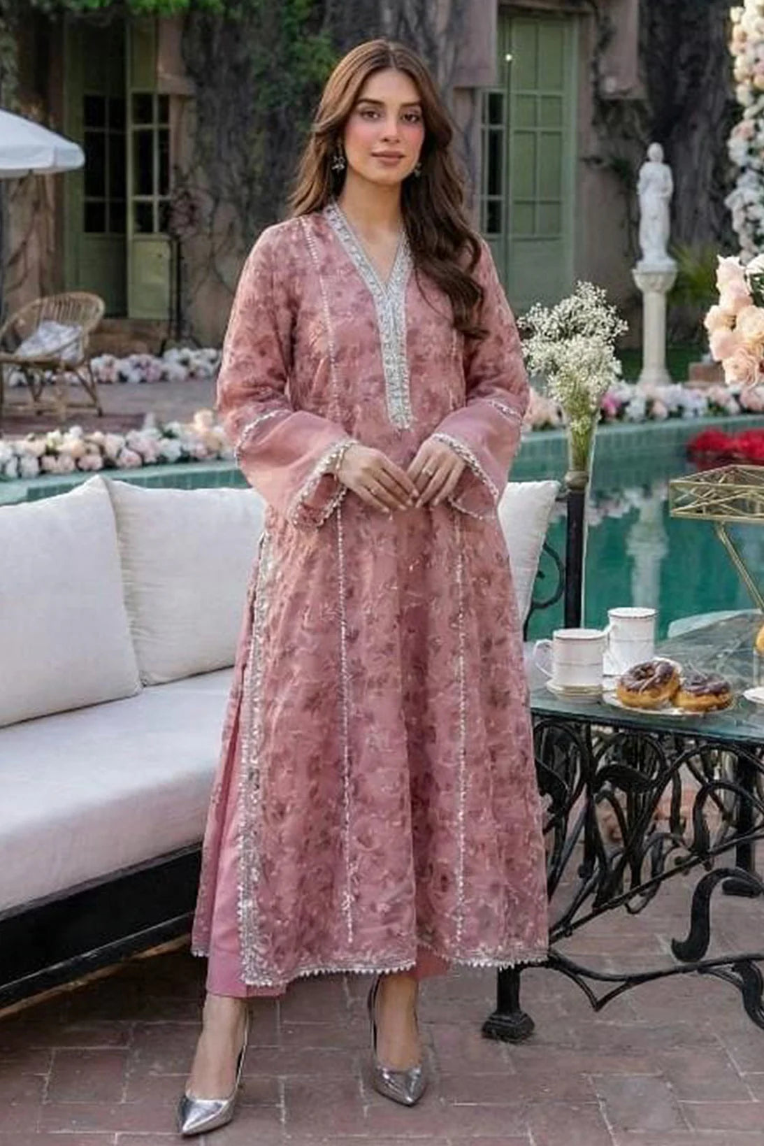 NF-69542 Pink Chiffon Stitched Shirt