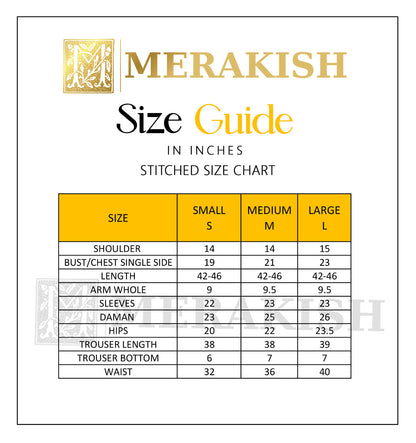 size chart of merakish dresses - suits