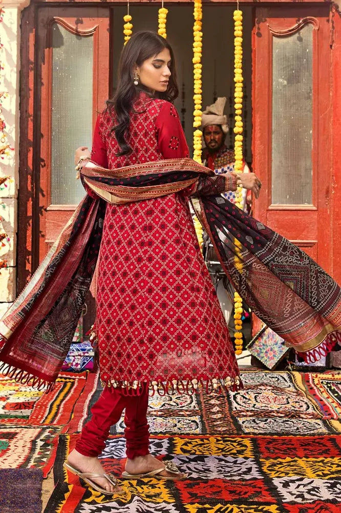 3PC Stitched Gold Printed Lawn Suit - Back