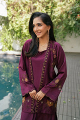 NF-6617 Magenta Silk 2Pc Stitched Suit