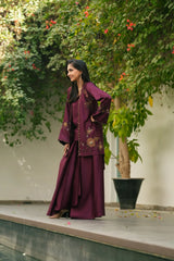 NF-6617 Magenta Silk 2Pc Stitched Suit