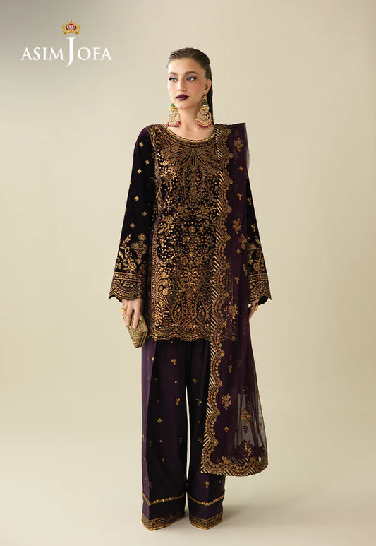 AJULM-02 Embroidered Velvet stitched 3 Pcs