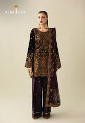 AJULM-02 Embroidered Velvet stitched 3 Pcs