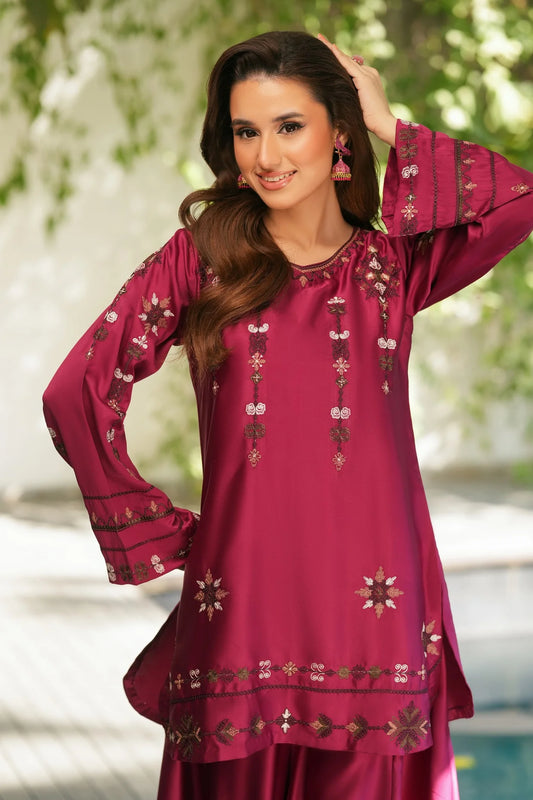 NF-6391 Magenta Silk 2Pc Stitched Suit