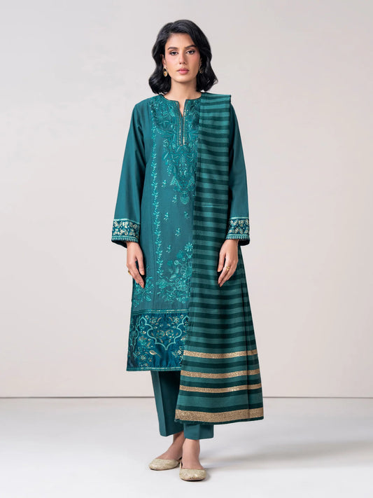 3 Piece Khaddar Suit- Embroidered (Pret)