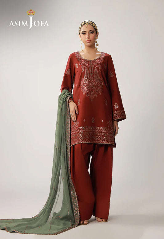 AJULO-05 Embroidered Boski Silk  stitched 3 Pcs